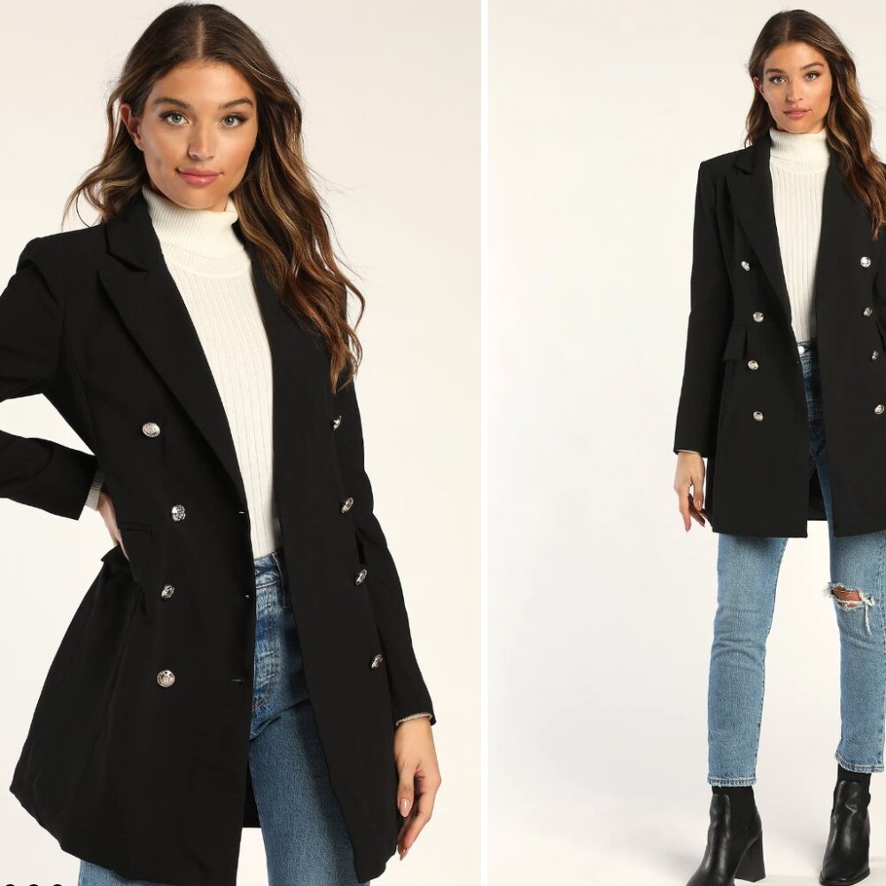 Lulus Black Double-Breasted Coat Excellent Condition Size S